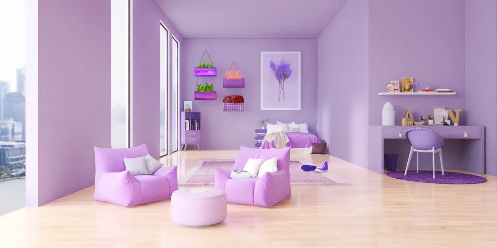 a small room with a pink floor and a pink wall 