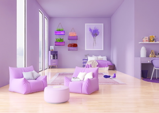 Purple Girls Bedroom Design Rendering