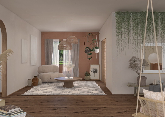 Clean Boho Livingroom Design Rendering