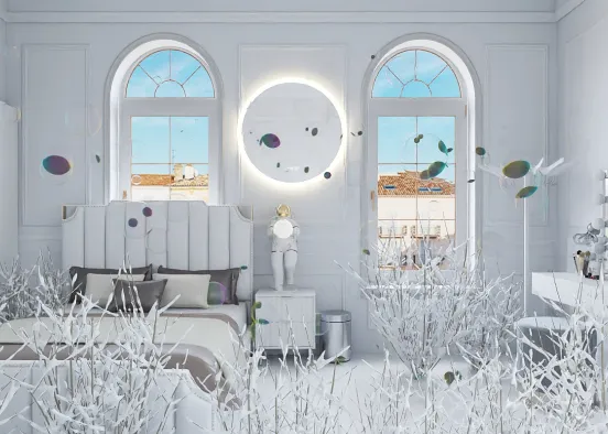 Snowy white bedroom Design Rendering