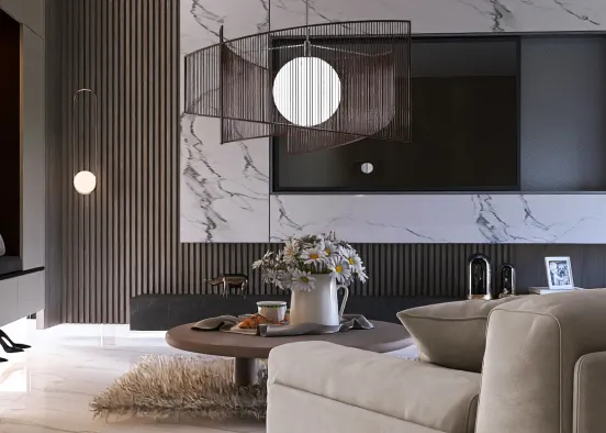 # Estar con pared de almacenamiento  en la entrada  Визуализация дизайна