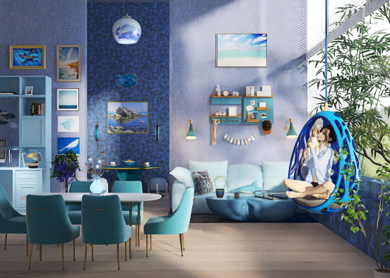 🐟°•♡A cozy living room with a workspace♡•°🐬 Design Rendering