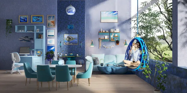 🐟°•♡A cozy living room with a workspace♡•°🐬
