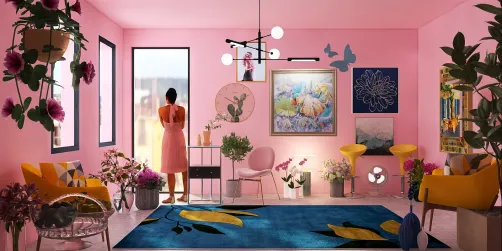 Pink walls living room