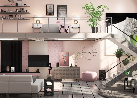 Industrial loft in pink Design Rendering
