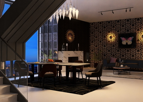 Living room - dining Design Rendering