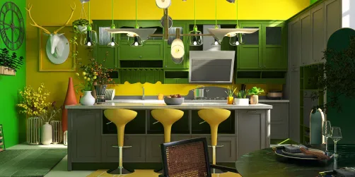 yellow-green kitchen 