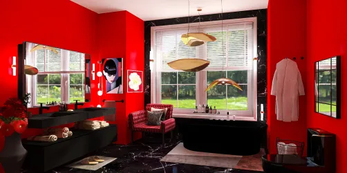 red n black guest bathroom 