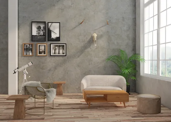 Cozy, midsentury living room! Design Rendering
