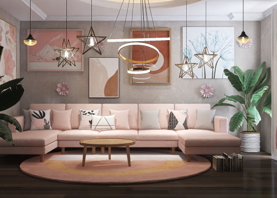 Pastel Living Room Design Rendering