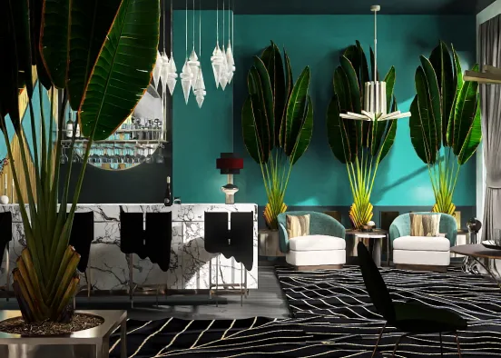 Art Deco Tropical Home Bar Design Rendering