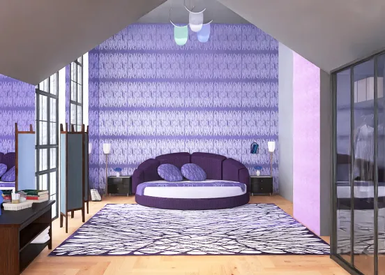 Large purple and black bedroom Design Rendering