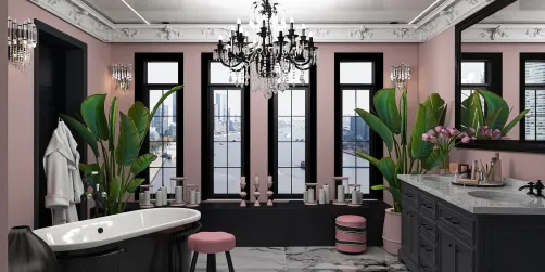 Blush and Black Oasis Bathroom.