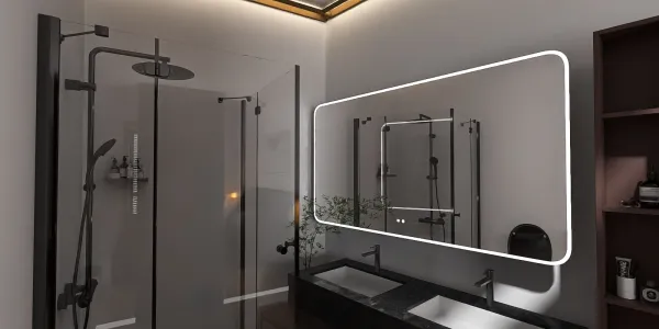 modern bathroom design featuring sleek fixtures and minimalist style with smart furniture arrangement in a functional space, utilizing Homestyler's real-time 3D rendering.
