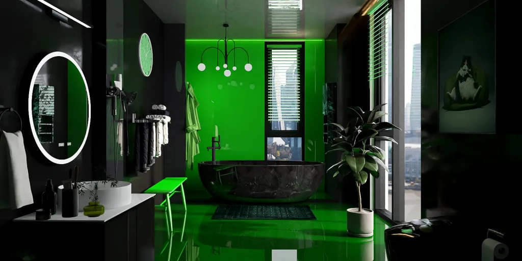 a green room with a green wall and a green floor 