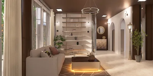 Lobby interior with beige & leather shades