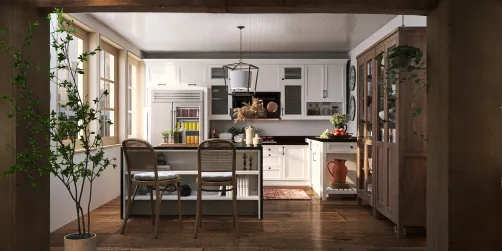 white and wood. farmhouse kitchen 