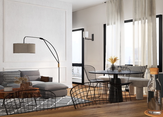 modern and cosy living and dining room Design Rendering
