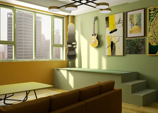 Yellow and Green living room 💛💚 Design Rendering