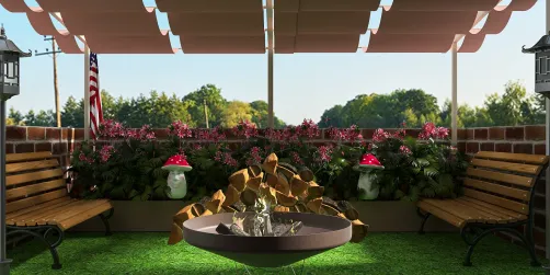 Back porch area
with flower garden and fire pit 🌸