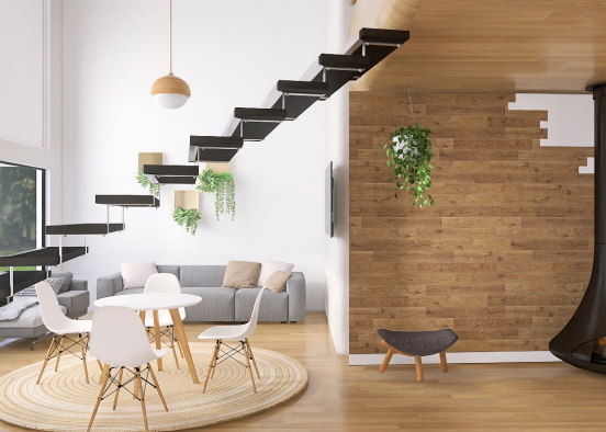 Modern Scandinavian Living Room  Design Rendering