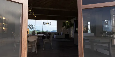 Stylish open doorway showcasing a modern living room design with cozy furniture arrangement and natural light, featuring Homestyler's real-time 3D rendering for interior decor visualization.