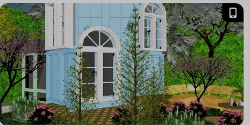 A Blue and White House. 