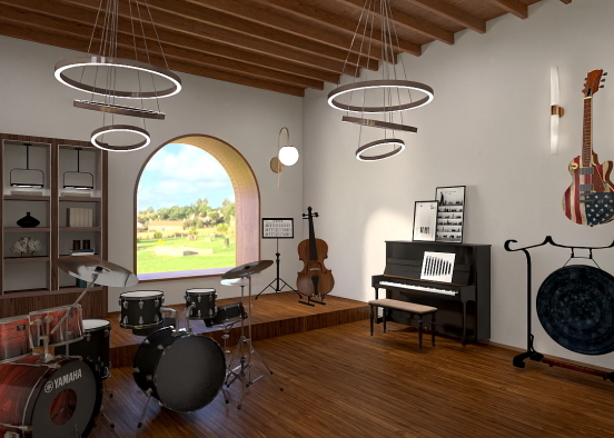 Chic music room with a beautiful view  Design Rendering