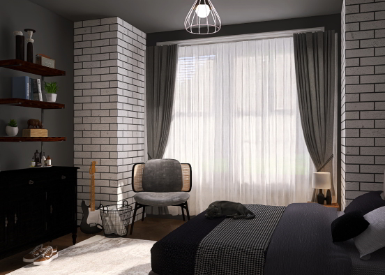 Men’s mid century modern bedroom Design Rendering