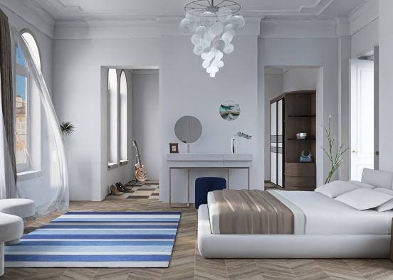 Italian bedroom in the summertime 🤎🤍💙 Design Rendering