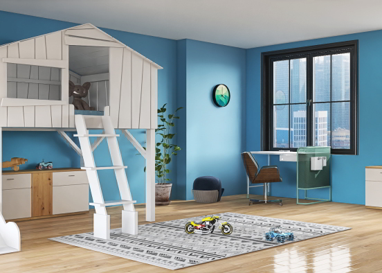 Blue bedroom for boy Design Rendering