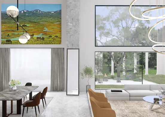 Modern living room + dinning room Design Rendering