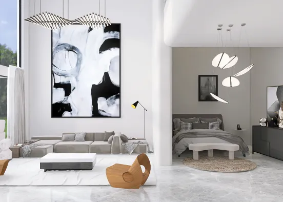 luxury living room bedroom minimalistic Design Rendering