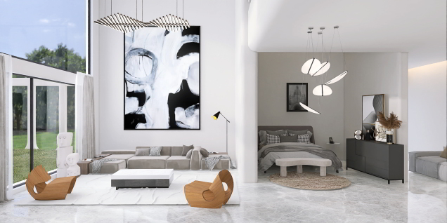 luxury living room bedroom minimalistic