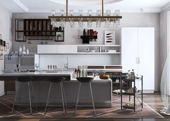 Modern bar and kitchen Design Rendering