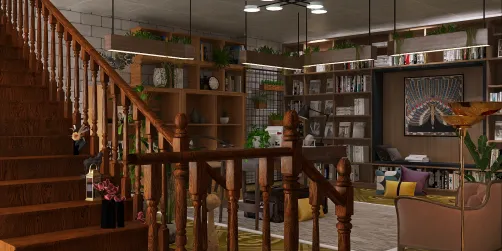 a busy little basement office