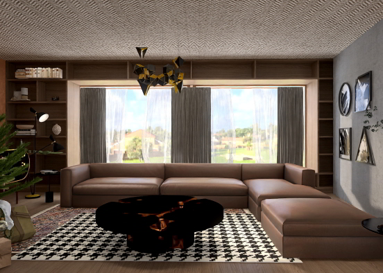 Cozy chocolate leather + fabric ceiling  Design Rendering