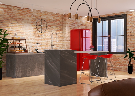 Red Themed Home Bar Design Rendering