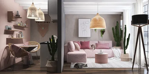 dusty-pink kitchen-living