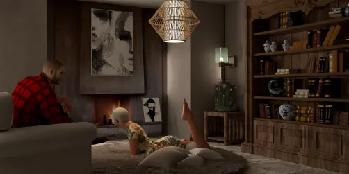 Chilling by the fireplace 