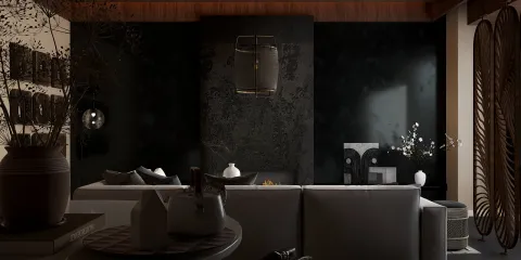 Modern living room design featuring a sleek sofa and minimalist decor, showcasing a dark color palette and elegant accessories for a sophisticated interior atmosphere. Utilizes Homestyler's real-time 3D rendering feature for a rapid design preview.