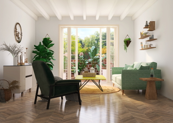 Glamorous Green Garden Living Room Design Rendering
