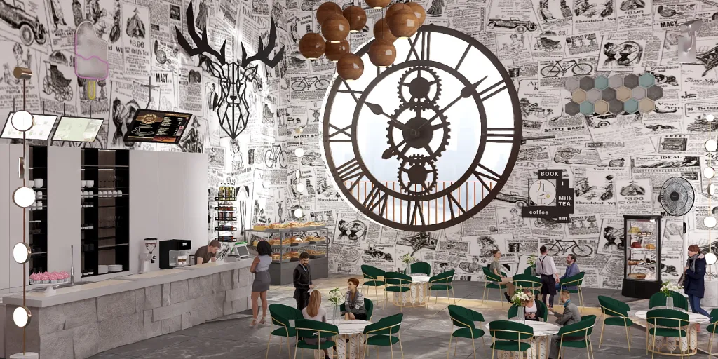 a large clock in a large room 