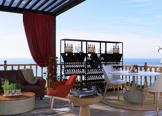 Elegant balcony overlooking the sea. Design Rendering