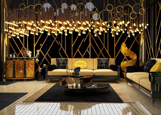 gold and black luxury room Design Rendering