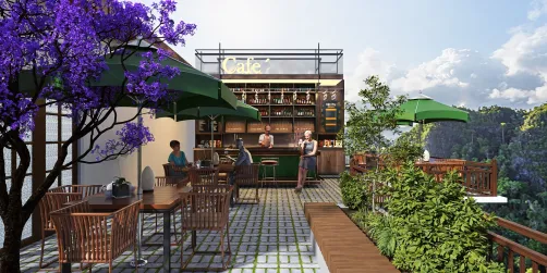 Um café no alto da montanha. 