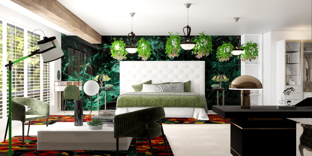 groene witte slaapkamer rustiek style 