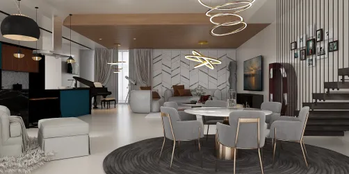 Lining room + kitchen + dining room 