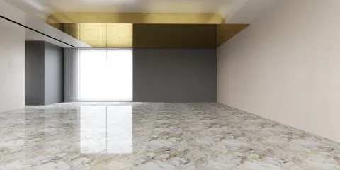 spacious interior with a glossy marble floor featuring a modern design style and a focus on light optimization, utilizing Homestyler's real-time 3D rendering feature for design preview.
