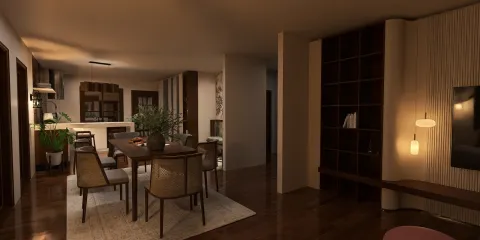 dining area featuring modern furniture arrangement and warm lighting style using Homestyler's real-time 3D rendering for interior design enhancement.